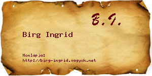 Birg Ingrid névjegykártya